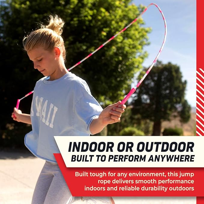 Beaded Kids Exercise Jump Rope - Segmented Skipping Rope for Kids - Durable Shatterproof Outdoor Beads - Light Weight and Tangle Free Exercise Training - Easily Adjustable Kids Jump Rope for Fitness