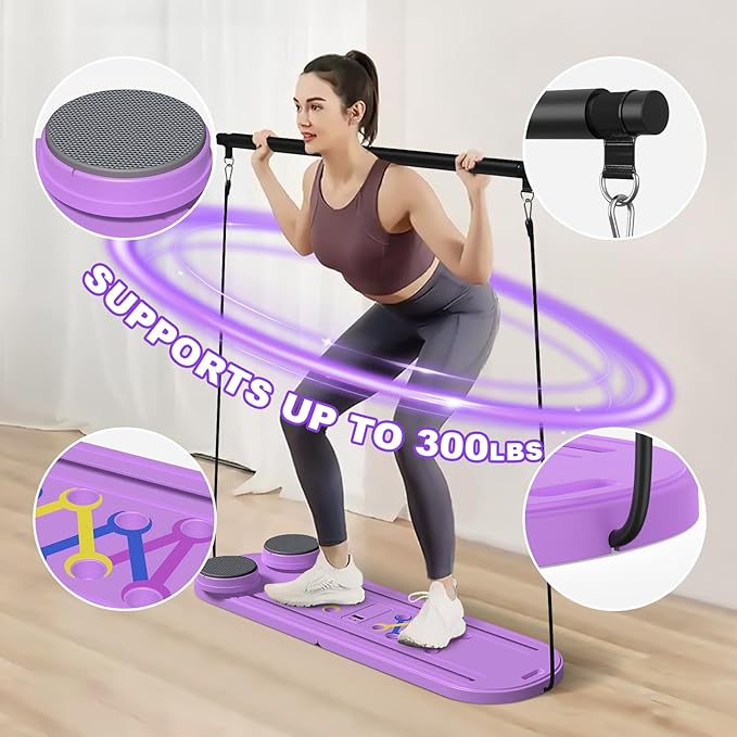 Portable Pilates Reformer Board, Professional Foldable Multi-Purpose Pilates Board for Full Body Workout, Home Pilates Training Equipment Sliding Board, ‌Lavender Purple
