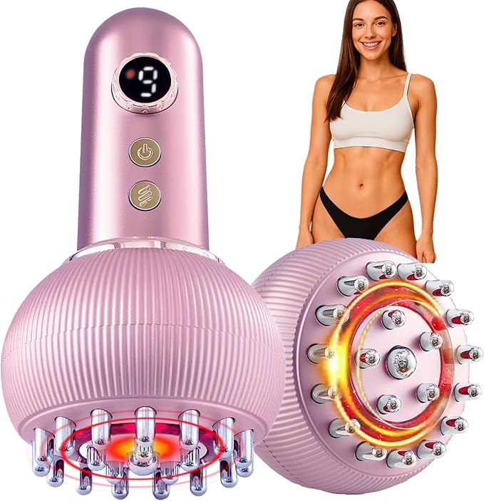Lymphatic Drainage Massager & Anti Cellulite Massage Tool, Helps Reduce Stretch Marks & Cellulite, for Legs, Arms & Belly, Body Sculpting Machine with Microcurrent, Light, Heat & Vibration (Rose Gold)