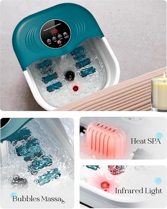 Foot Spa Bath Massager with Heat, Bubble Jets, Red Light & Timer, Pedicure Foot Spa with 95-118℉ Temperature Control, 8 Shiatsu Rollers, Pumice Stone, Gift for Women,Men,Dad