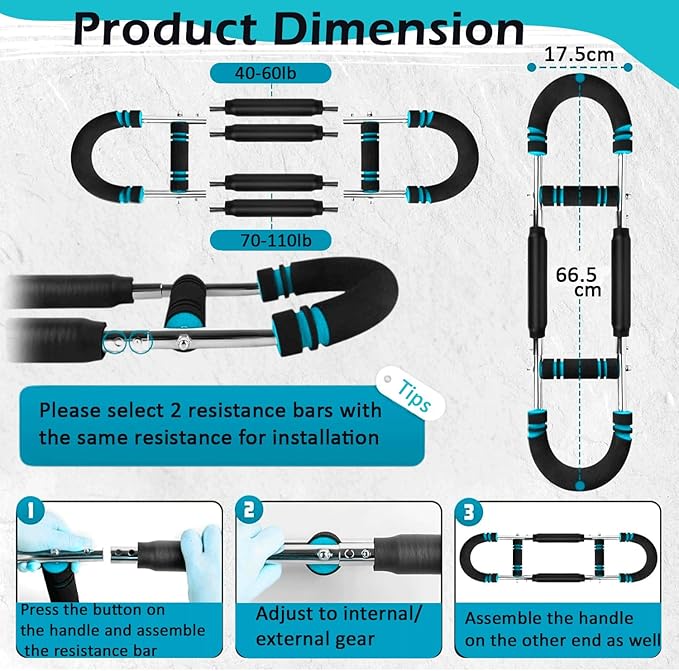 Twister Arm Trainer,Chest Workout Equipment Adjustable Resistance (40–110 lbs) with 4 Heavy-Duty Springs, Chest Exerciser for Men Upper Body Strength Training Bar for Arms, Home Gym Fitness Equipment