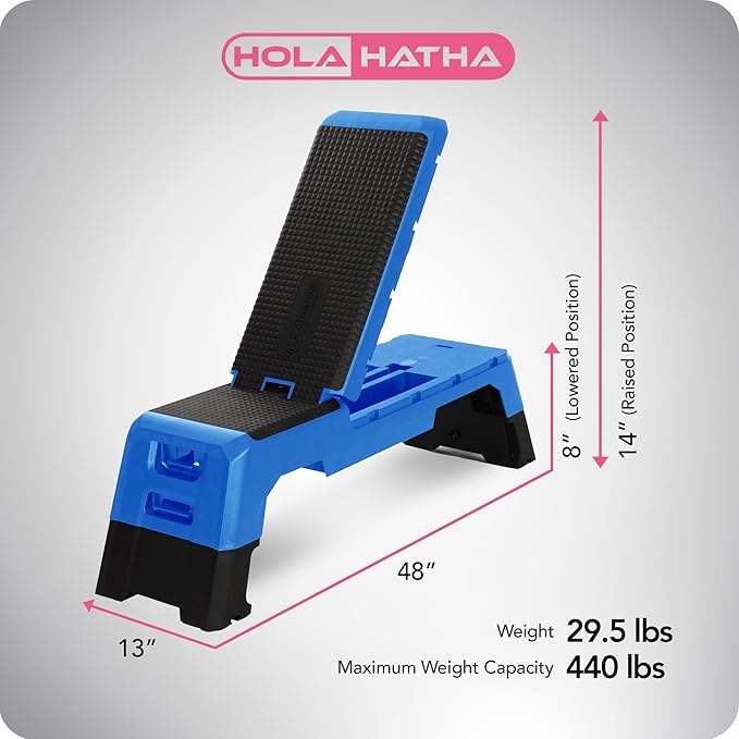 HolaHatha Compact Portable Aerobic Step Platform Exercise Fitness Equipment, Cardio Stepper with Adjustable Height for Home Gym