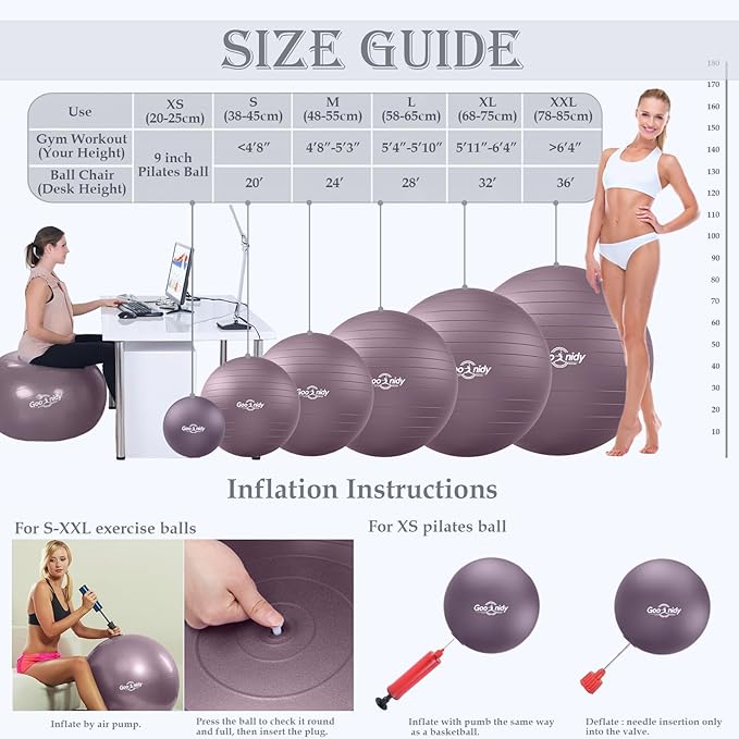Soft Exercise Ball, Anti-Burst Pilates Yoga Ball Chair Supports 2200lb, Workout Equipment w/ Pump for Women Pregnancy, Medicine, Birthing, Physical Therapy, Stability, Excersing, Birth, Swiss, Fitness