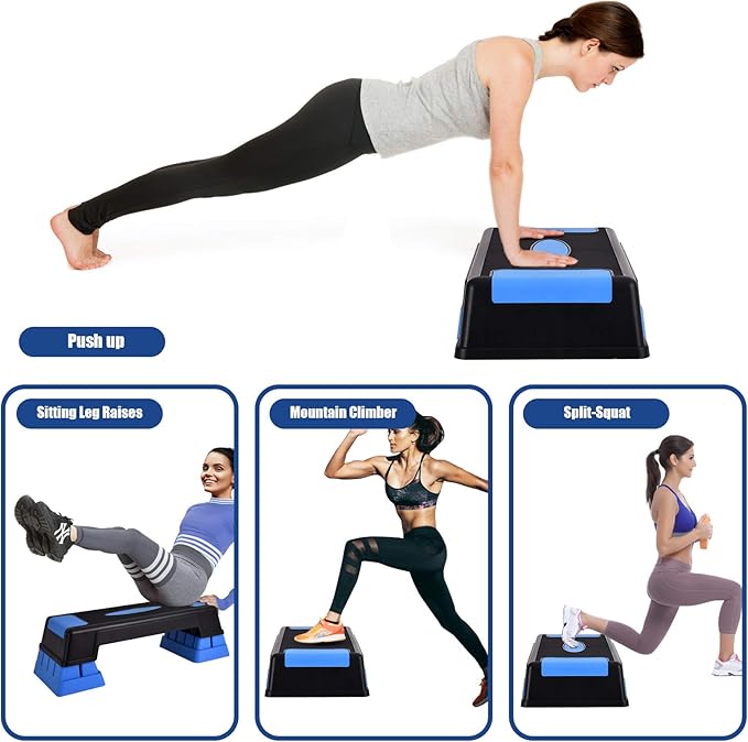 GYMAX Exercise Step Platform, 30” Aerobic Stepper with Risers, 5”-7”-9” Height Adjustable Non-slip Training Stepper for Home Gym Fitness