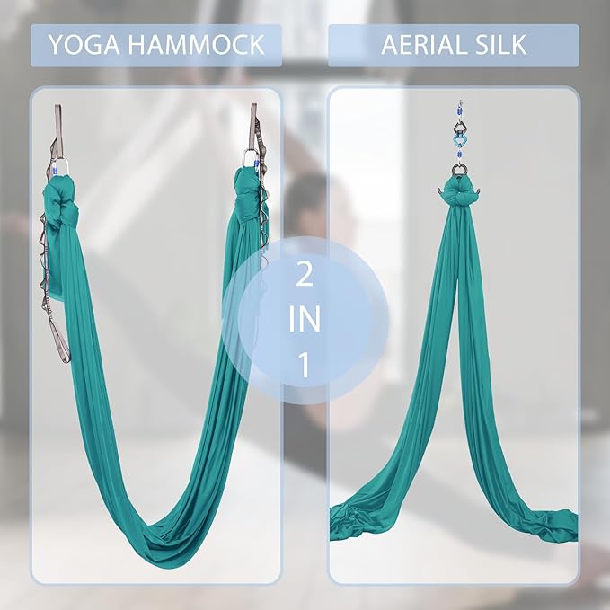 5.5 Yards Aerial Silks Yoga Swing Set - Aerial Yoga Hammock Kit Anti-Gravity Flying for Fitness, Low/Non Stretch Nylon Tricot Fabric Hardware Included for Dance