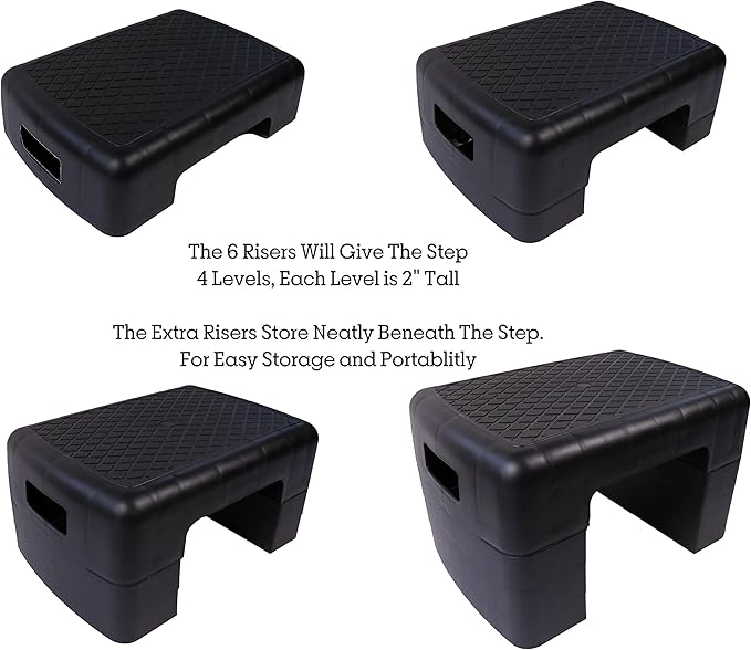 KOVOT Workout Step Platform with Risers for Aerobics, Yoga & Pilates – Step Deck with Adjustable Height Risers – Mobility Step for Seniors / Step Stool for Kids, Pets & More – Home Gym Cardio Fitness Lightweight, Compact & Portable