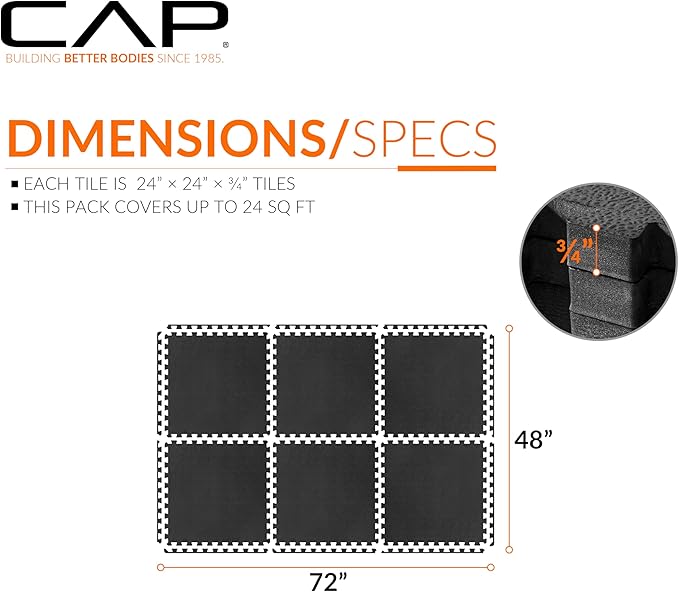 CAP Puzzle Exercise Mats | 3/4” Thick EVA Interlocking Foam Tiles for Home Gym Flooring | Multiple Options