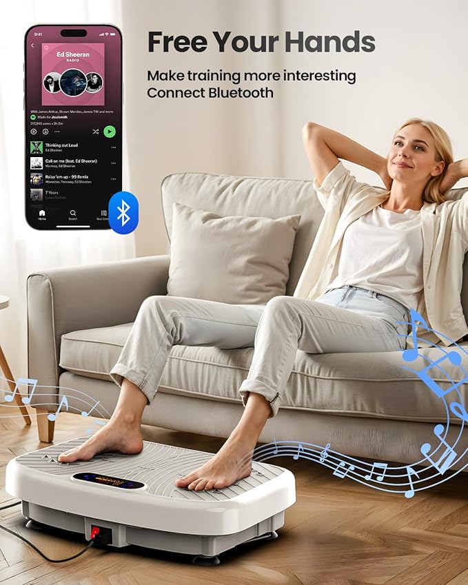 Vibration Plate Exercise Machine, Vibrating Plate Platform for Lymphatic Drainage with 200 Adjustable Speeds, Power Vibration Plate for Weight Loss & Fitness, Supports Weight 450 Lbs