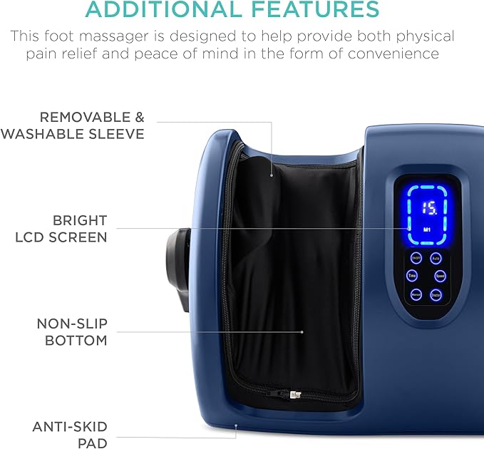 Best Choice Products Heated Shiatsu Foot Massager for Pain Relief, Plantar Fasciitis, Neuropathy, Blood Circulation w/Compact Design - Navy Blue