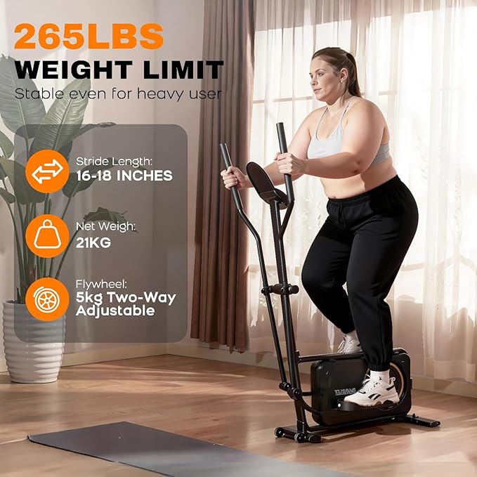 TOUSAINS Elliptical Trainer ET3, 32 Levels Magnetic Resistance, 18" Stride Length Elliptical Machine for Home, Compact Design with Hyper-Quiet Drive, 265 lbs Weight Capacity