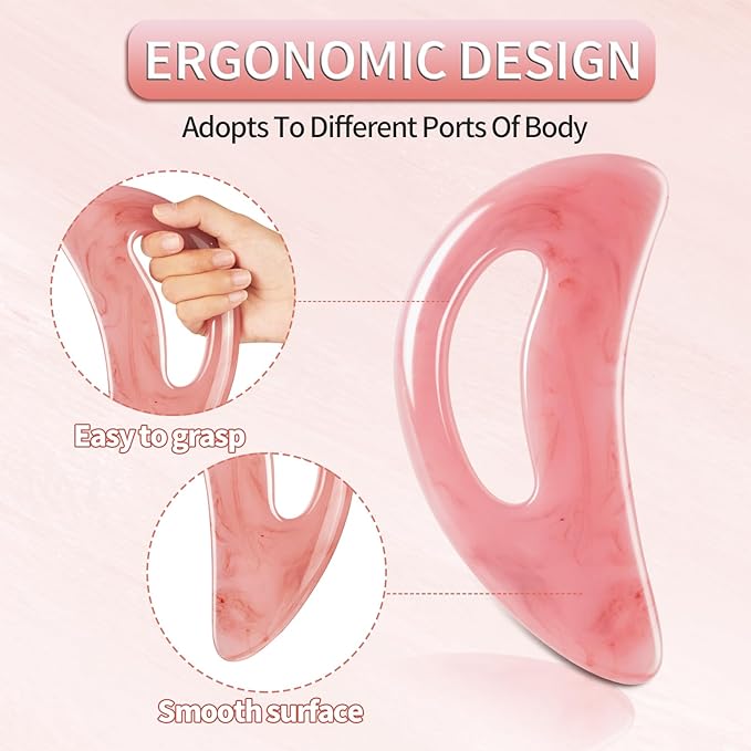Professional Gua Sha Massage Tool for Body Contouring & Anti-Cellulite, Large Resin Lymphatic Drainage Board with Dual-Sided Design - Face and Back Massager for Women/Men, Home Spa Care(Pink)