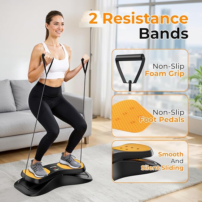 OWLSKY Balance Board,with Resistance Bands, Portable Balance Trainer Featuring LCD Monitor, 330 lbs Capacity Ski Machine for Full Body Workout Orange