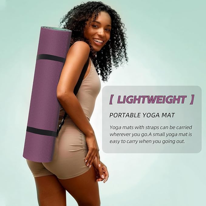 Yoga Mat Non Slip, Anti-Tear 1/4 Thick TPE Yoga Mats for Women and Men, 72"x24" Exercise & Fitness Mat with Carrying Strap, Workout Mats for Yoga, Pilates and Floor Exercise
