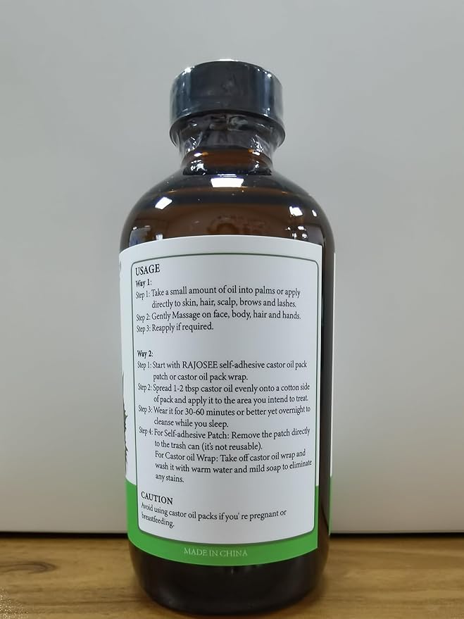 32Pcs Castor Oil Pack with Castor Oil Organic Cold Pressed Glass Bottle 8oz, Cotton Caster Oil Wrap for Waist Back Neck Arm, Self-Adhesive for Convenient Use