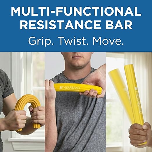 THERABAND FlexBar, Tennis Elbow Therapy Bar, Relieve Tendonitis Pain & Improve Grip Strength, Resistance Bar for Golfers Elbow & Tendinitis, Yellow, Extra Light, Beginner