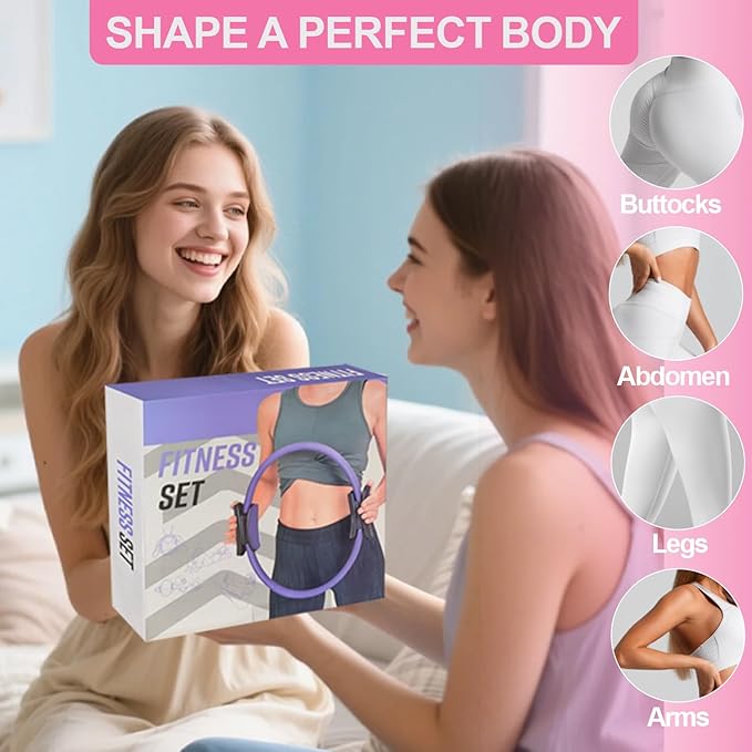 Pilates Ring Equipment Set, Home Pilates Kit for Women with 13’’ Magic Ring with Dual Padded Handles, Small Pilates Ball, 5 Resistance Bands & Complete Fitness Guide, Pilates Essential Accessories