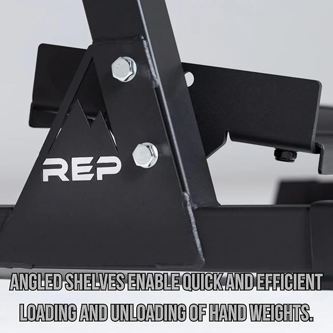 Rep Fitness Dumbbell Rack | 3-Tier Compact Holder | Fits Sets 5-50 lb | Weight Storage Stand | Rubber Hex Organizer | Free Weights Shelf | Heavy Duty Steel Frame | Gym Equipment for Home