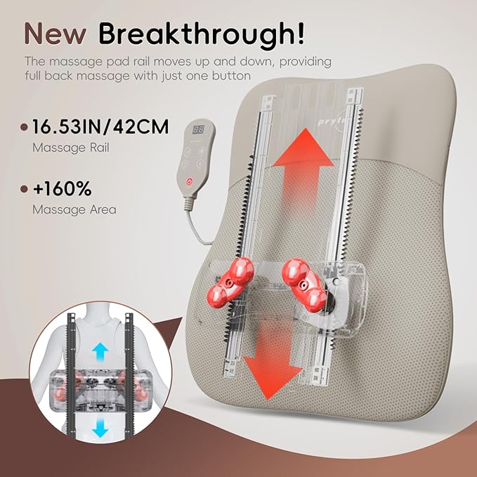 Back Massager, Rolling Up and Down Back Massager with Heat, Back Massage 4D Kneading for Pain Relief Deep Tissue, Ultrathin Shoulder Massager Mother's Day Gift for Women Men Parents, Khaki