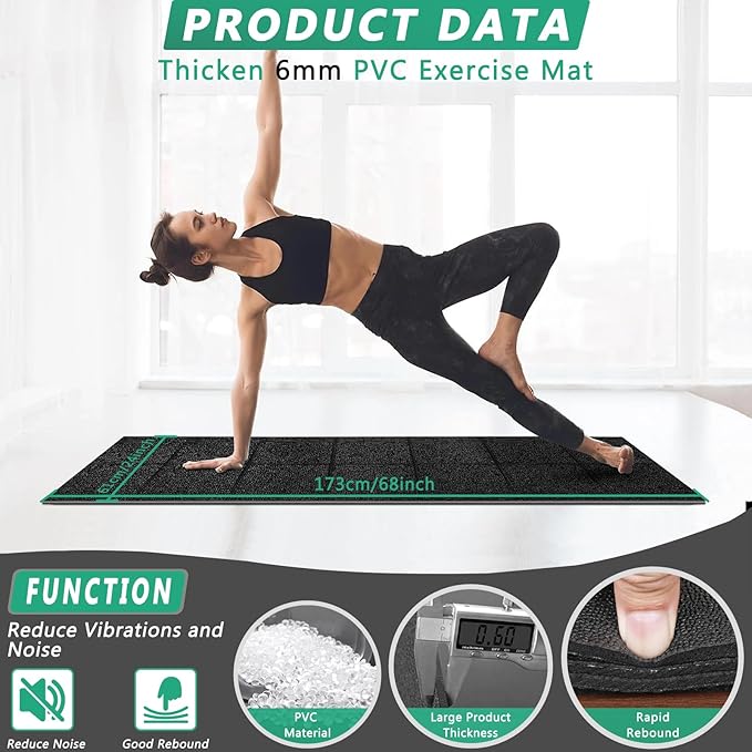 Foldable Treadmill Mat for Carpet Floors - 68"x24" 1/4" Thick Exercise Equipment Mat, Noise Reducing Floor Protector with Shock Absorption for Home Gym & Indoor Workouts