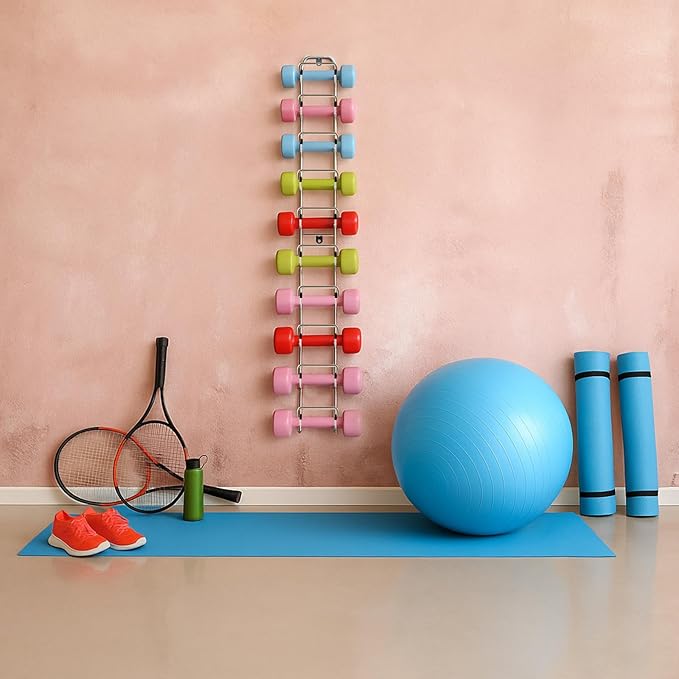 Zonon 48 Inch Long Wall Mounted Metal Dumbbell Rack, 10 Dumbbell Capacity, Barbell Wall Rack Hanger Organizer for Space Saving Home Gym Storage Organizer, Hardware Included