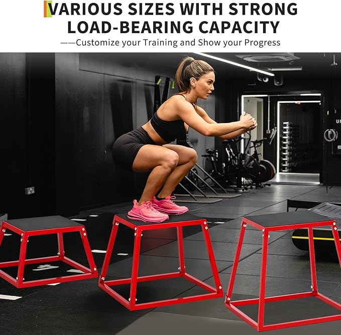 Plyometric Jump Box, Plyo Box with 15 * 18 Inch Rectangular Surface, Heavy Duty Steel Step Up Box , Anti-Slip Jump Trainers for Home Gym Workout, Condition Strength Training with Sizes 12'', 18'', 24''