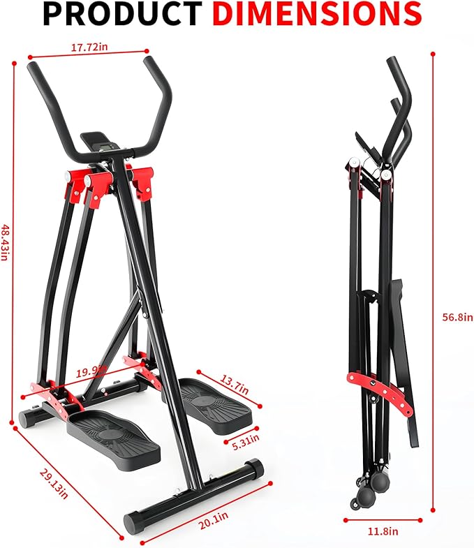 Air Walker Exercise Machine, 30" inch Stride Space Walker Elliptical Trainer for Home Use, Low-Impact Elliptical Cross Trainers Compact Steppers for Men and Women Full-Body Cardio & Leg Toning