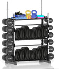 Dumbbell Rack - Weight Plate Rack for Home Gym, Peloton Weights for 2700lbs Large 3 Tier Kettlebell Barbell Rack Workout Equipment Strength Training Dumbbell Organization Stand Only
