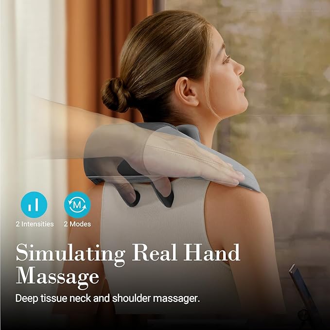 Neck Shoulder Massager with Heat - FSA Eligible, 4D Expert Deep Tissue Kneading Massager, Rechargeable Massage for Neck, Shoulder, Traps and Back Pain Relief