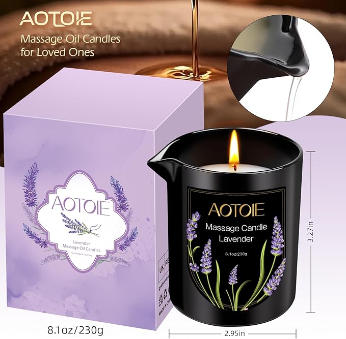 Massage Oil Candle,8.1 oz Low Temp Body Oil Candles for Massage Therapy, Moisturising Luxurious Relaxing Body Safe Soybean Wax Massage Candles for Home SPA (Lavender)