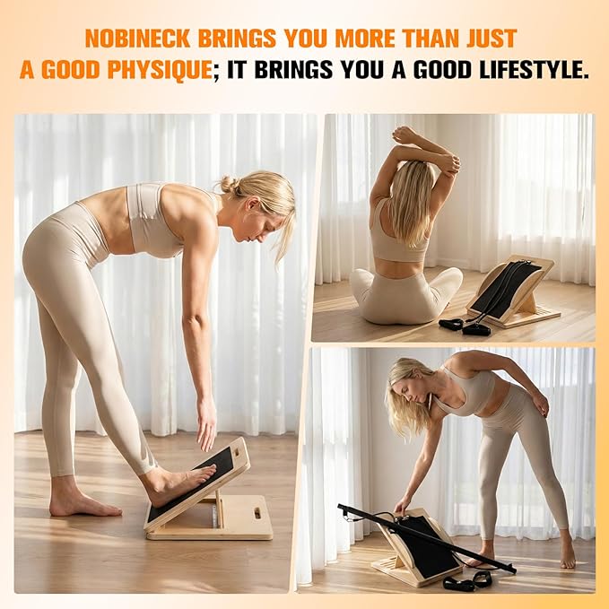 Versatile Wooden Slant Board, Convertible to Balance & Pilates Board, Adjustable Angles, Includes Full Pilates Kit, Supports Up to 360lbs, Calf Stretch, Squats, Knee, Ankle, Heel & Leg Training