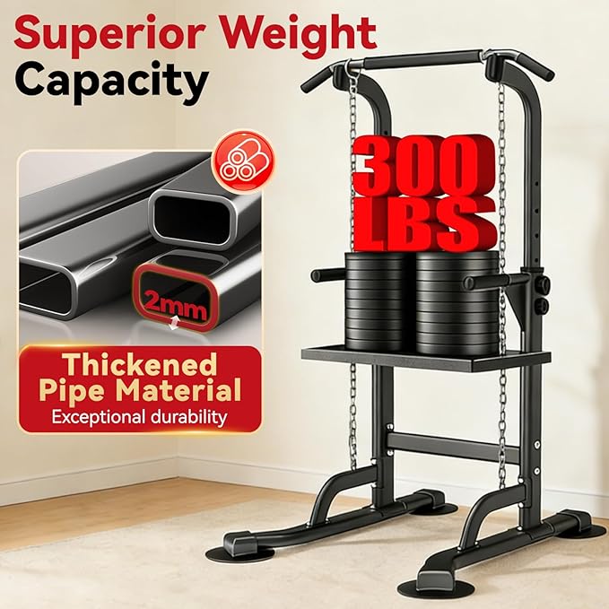 Power Tower Pull Up Dip Station Foldable, Pull Up Bar Station Adjustable, Multi-Function Home Gym, Strength Training Fitness Equipment, Triangular Design, for Home Outdoor