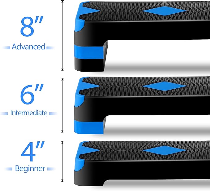27" Adjustable Exercise Aerobic Step Platform with Stackable Risers – 3 Levels (4", 6", 8") – Workout Stepper for Home Gym, Fitness & Physical Therapy Training