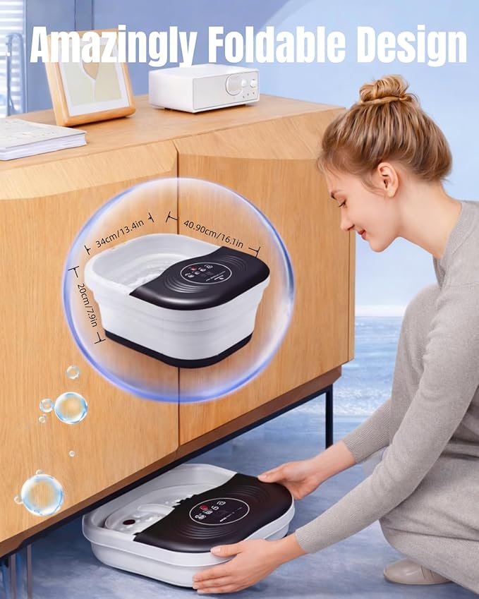 Collapsible Heated Foot Spa with Bubble and Red Light Temperature Control Foot Bath Massager and Soaking Tub Featuring 8 Shiatsu Massage Rollers Pumice Stone and Built-in Timer Ideal Gift for Wife,Mom