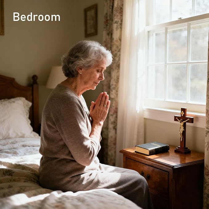 Church Prayer Bench Kneeler Wooden Prayer Kneeler with Book Shelf Prayer Table at Home with Cushion Pad Meditation Stool 20x16.5x33In Kneeling Stool for Religious Gifts(Wood)