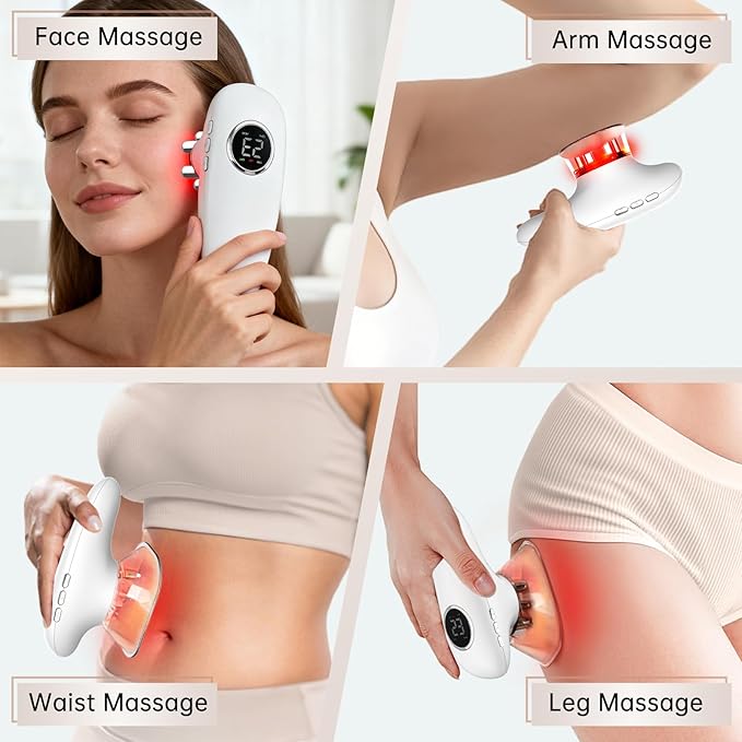 4 in 1 Body Sculpting Machine-Lymphatic Drainage Massager with 4 Adjustable Functions:Heating,Cupping,Red Light & Massage for Belly, Waist, Arms, Legs and Face