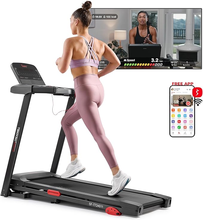 Sunny Health & Fitness Wi-Fi Smart Treadmill Walking Pad with Shock Absorption Cushioning, Home Fitness Cardio Equipment with SunnyFit App Access - Compact Foldable, Auto Incline, Under Desk Optional