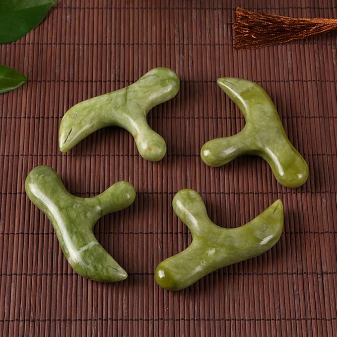 Jade Deep Tissue Trigger Point Massage Tool - Natural Jade Gua Sha Scraping Stone - Foot Reflexology Acupressure Point Massager for Full Body Relaxing, Muscles Soreness and Pain Relief