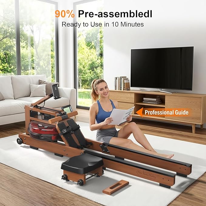 Rowing Machines for Home,Water Rowing Machine with Foldable Design,400LBS Capacity,LCD Monitor,Smooth Glide Rails,Comfortable Seat,Free App(Bluetooth) Supported for Immersive Water Rower&Home Gym