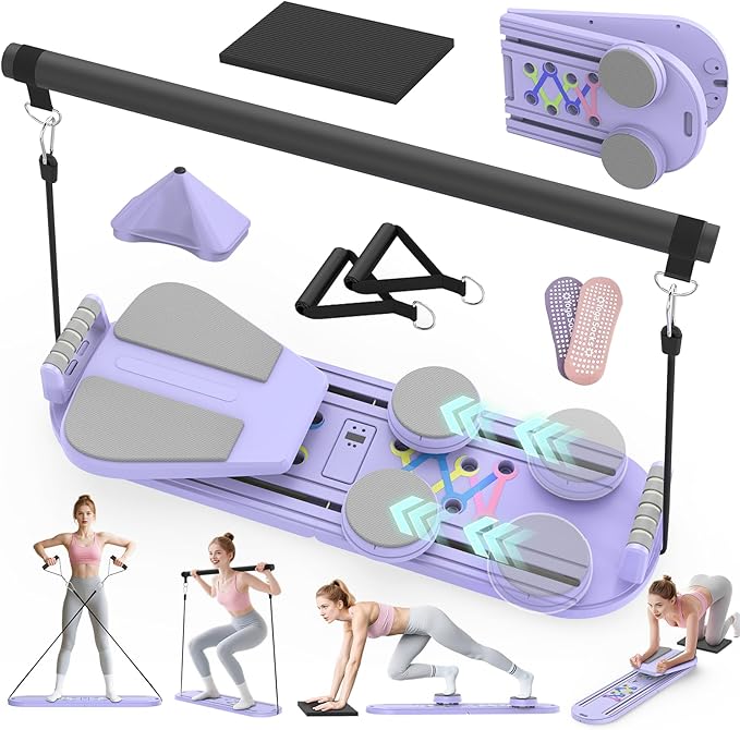 Pilates Board Pilates Reformer Set for Women, 7 in 1 Foldable Pilates Equipment with Timer, Portable Pilates Machine for Home Workout, Fitness, Exercise, Ab, Core