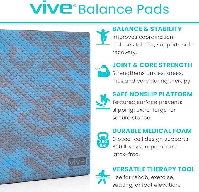 Vive Balance Pad - Foam Large Yoga Mat Trainer for Physical Therapy, Stability Workout, Knee and Ankle Exercise, Strength Training, Rehab - Chair Cushion for Adults, Kids, and Travel
