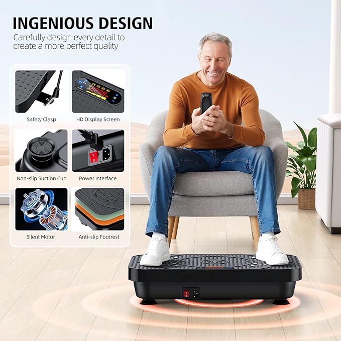Vibration Fitness Plate Exercise Machine, Professional Automatic Mode Full-Body, Promotes Lymphatic Circulation, Burns Fat & Weight Loss, Home Fitness Equipment - 330 LBS for Women and Men