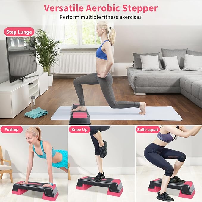Exercise Workout Aerobic Step Platform Trainer, 30" Aerobic Stepper with 5"-7"-9" Adjustable Height Risers