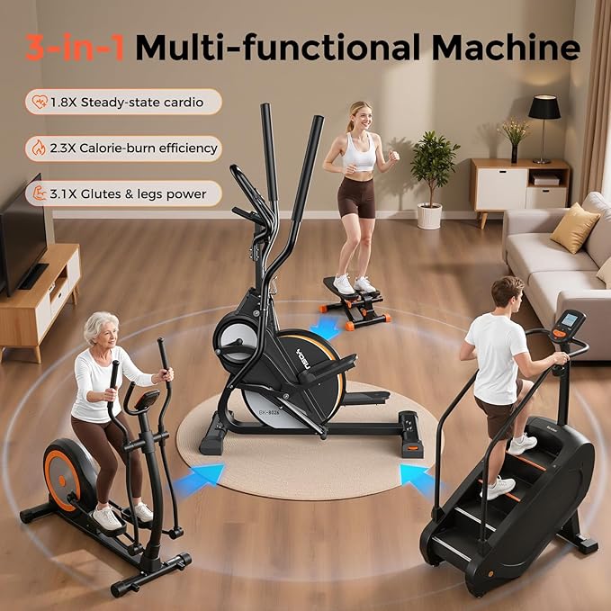 YOSUDA Elliptical Exercise Machine, 3-in-1 (Elliptical + Cardio Climber + Stair Stepper) Elliptical Machine for Home with 45°Incline, 15.5 in Stride, 16-Levals Resistance, Quiet Magnetic System