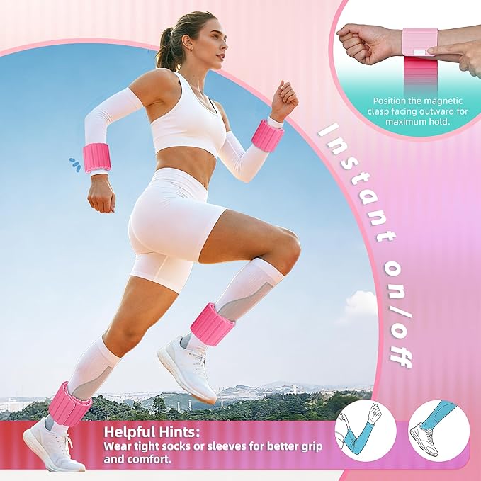Wrist Weights Ankle Weights for Women 1 Pair (1.1 lb/2.2 lb Each) Silicone Magnetic Leg Arm Weighted Bracelet for Home Yoga Pilates Gym Workout Walking Jogging