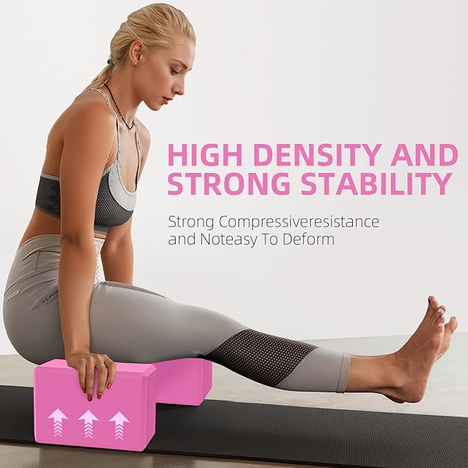 1 Pack Large Foam Yoga Blocks 9x6x4 Inches, Sturdy Pilates Block, Workout Block, Non Slip Surface Yoga Brick for Pilates Meditation, Stretching and Toning, Pink
