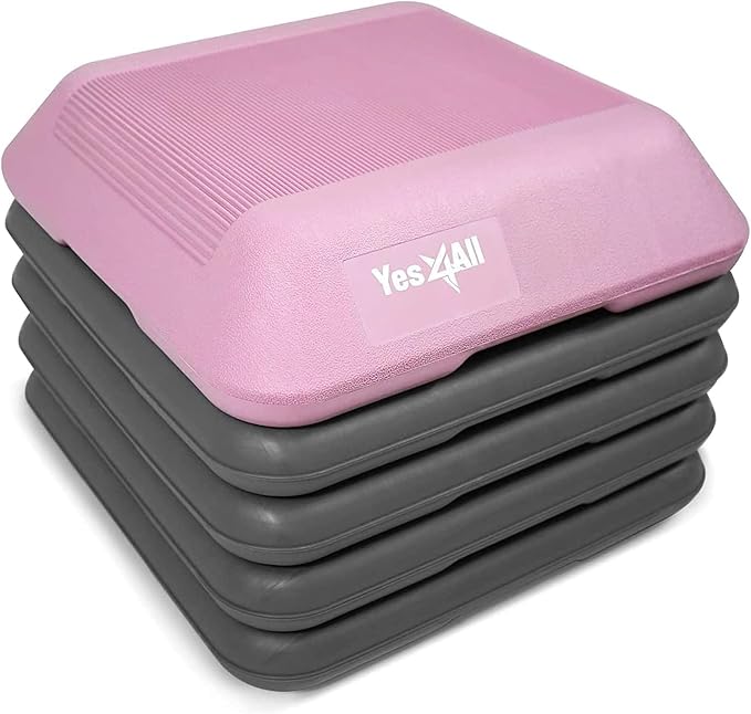 Yes4All High Arobic Step Platform & Stackable Risers - Adjustable 4"/6"/8"/10"/12" Height - Choose Full Step Platform Set or 2-Pack Stackable Risers, Customize for Cardio & Aerobic Exercise