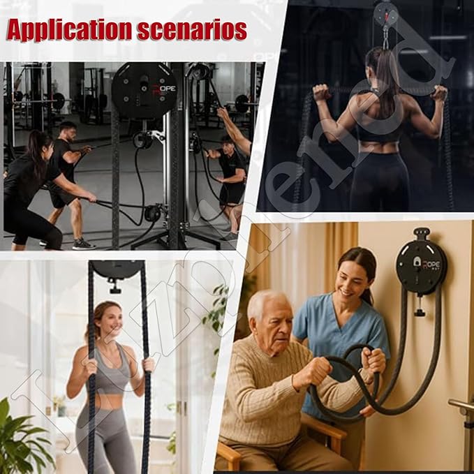 Endless Rope Trainer, Portable Cable Pulley System, Adjustable Tricep Rope Attachment with 330lb Load Capacity, 30kg Max Resistance for Full Body Workout & Strength Training Red