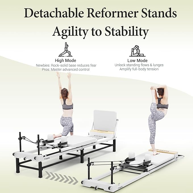 PAETA Pilates Reformer, 91" Foldable Reformer Pilates Machine with Adjustable Reformer Heights, Pilates Equipment with Piano Wire Spings and Jump Boards