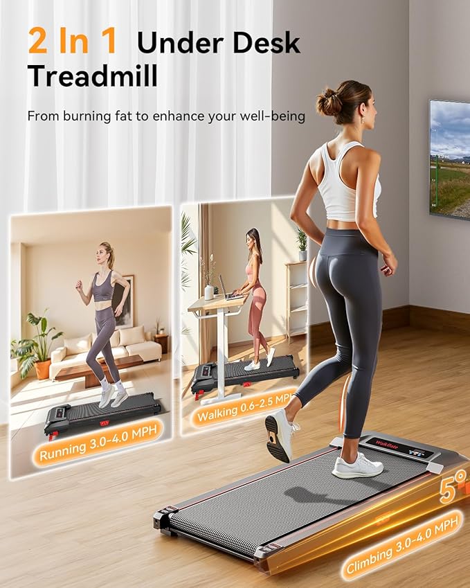 Walking Pad, Incline Walking Pad Treadmill, Under Desk Treadmills 265 Lbs Capacity, 2.5HP Low Noise Portable Running Machine for Home and Office, with LED Display, Remote Control