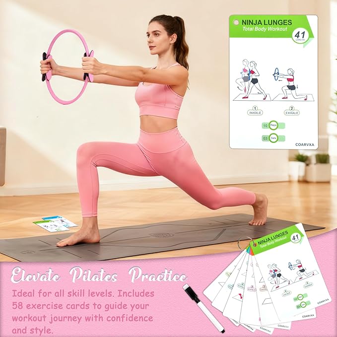 Pilates Ring Fitness Circle for Women - 15 Inch Magic Fitness Circle for Toning Inner & Outer Thighs, Bonus Pilates Equipment Thigh Master Guide.